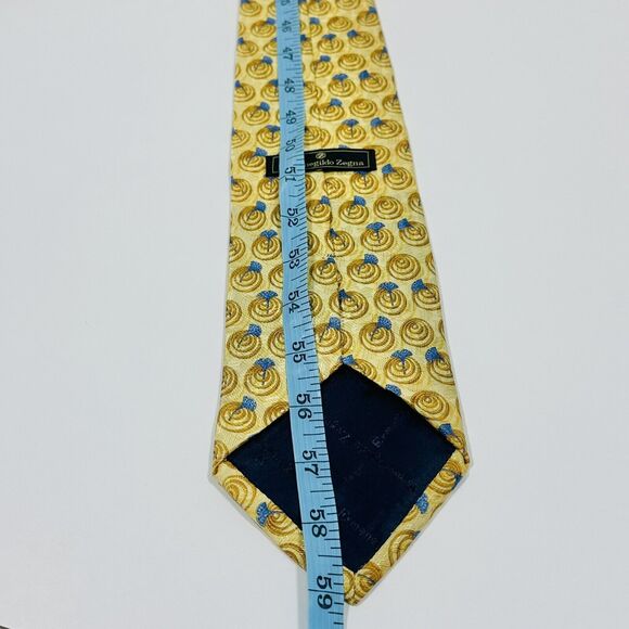 Ermenegildo zegna Silk Tie Necktie Gold With Blue Dandelion Italy - Picture 7 of 7